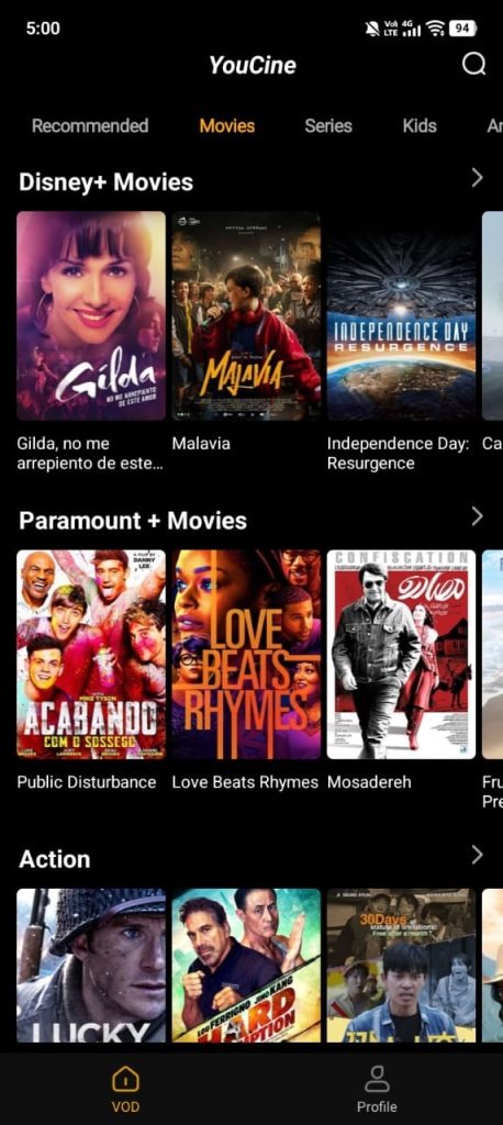 YouCine APK Multiple video sources